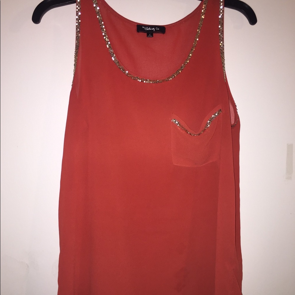 Coral Chevron tank with gold trim